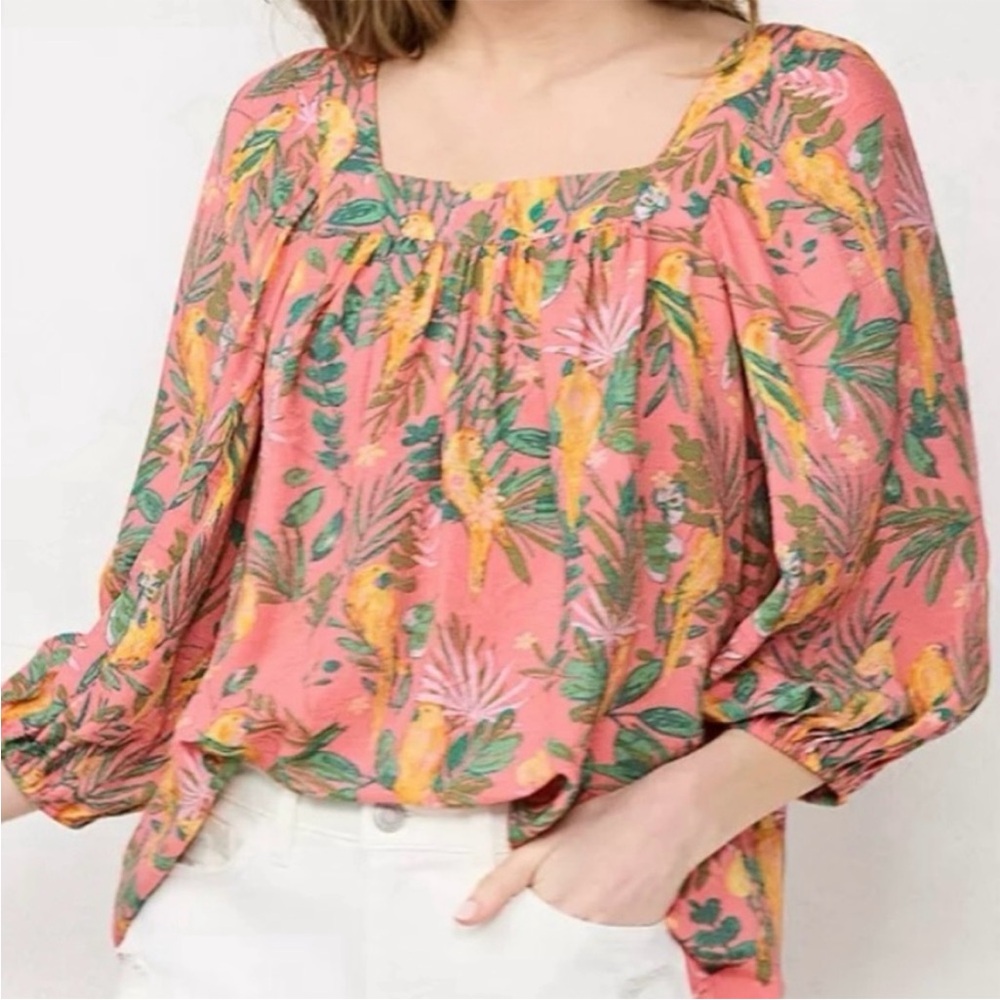 Lauren Conrad Tropical Bird Boho Blouse